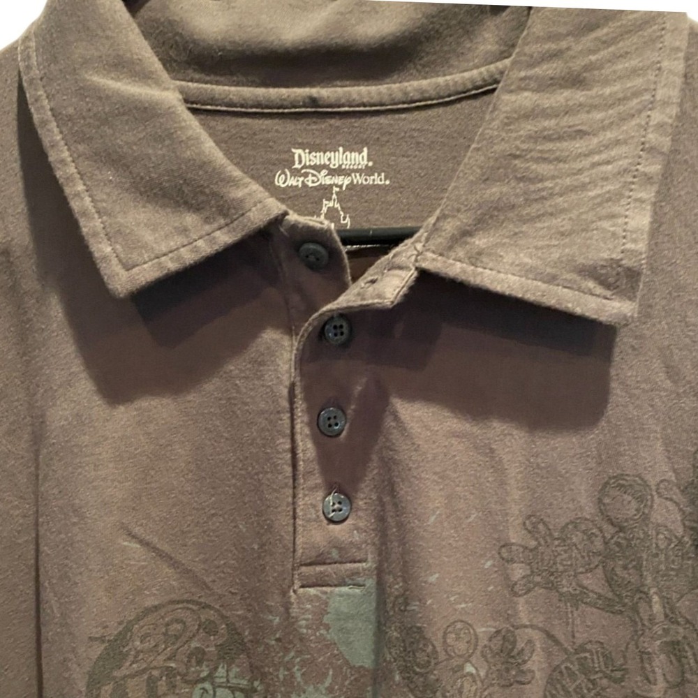 Disney Polo Shirt XL Men's Brown Mickey Mouse Graffiti Modern Mouse Short Sleeve